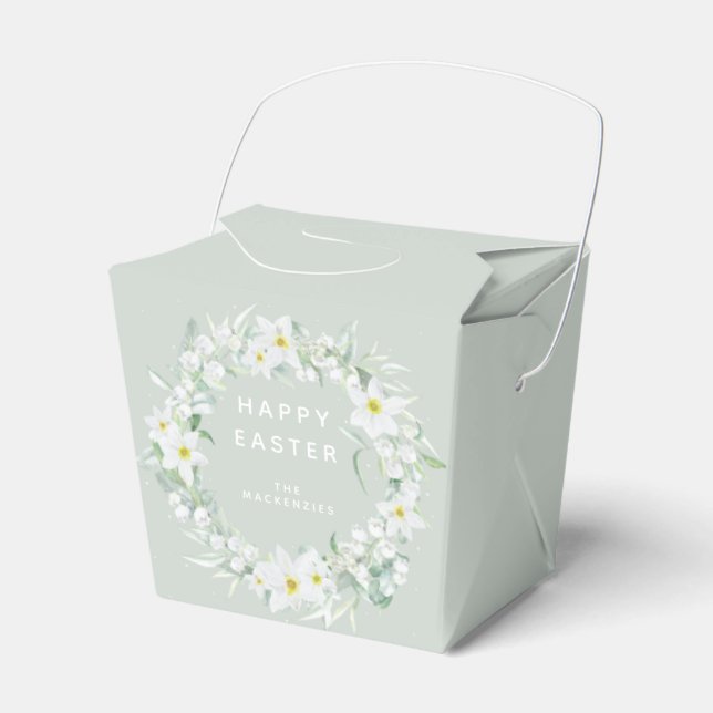 Custom Message White Floral Easter Wreath Favor Boxes (Front Side)