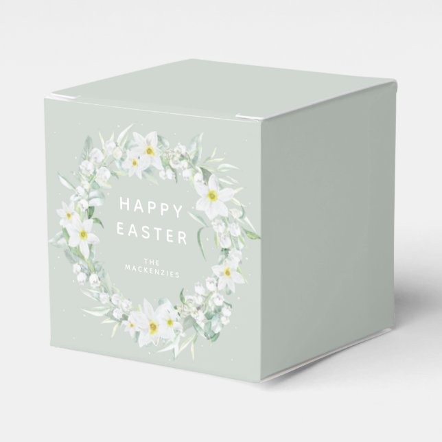 Custom Message White Floral Easter Wreath Favor Boxes (Front Side)