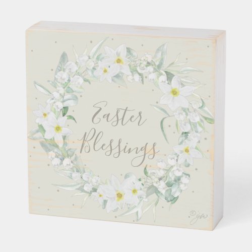 Custom Message White Floral Easter Wreath Wooden Box Sign