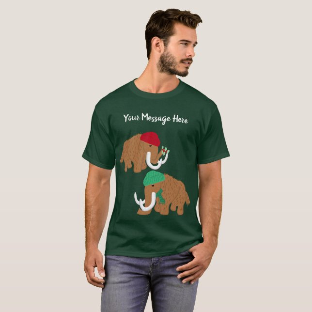 Custom Message Woolly Mammoths Christmas Graphic T-Shirt (Front Full)