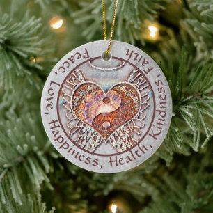 Custom Message Yin Yang Heart Ceramic Ornament