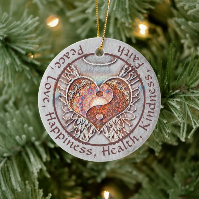 Custom Message Yin Yang Heart Ceramic Ornament (Tree)