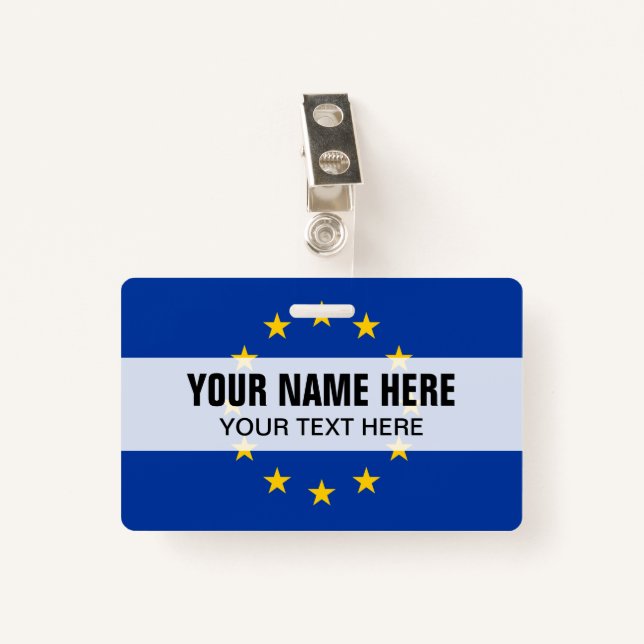 Custom metal clip badge with European Union flag (Front with Clip)