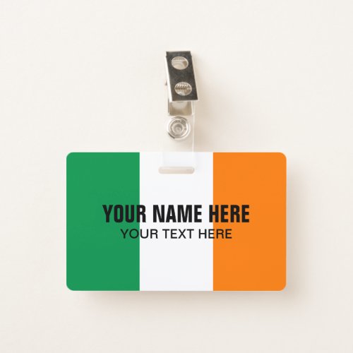 Custom metal clip badge with Irish flag logo
