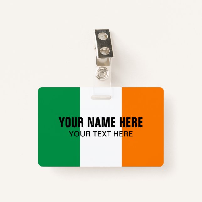 Custom metal clip badge with Irish flag logo (Front with Clip)