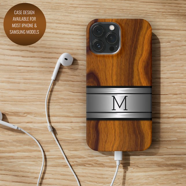 Custom Metal Modern Trendy Wood Grain Pattern Case-Mate iPhone Case (Creator Uploaded)