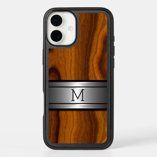 Custom Metal Modern Trendy Wood Grain Pattern Otterbox iPhone Case (Back)