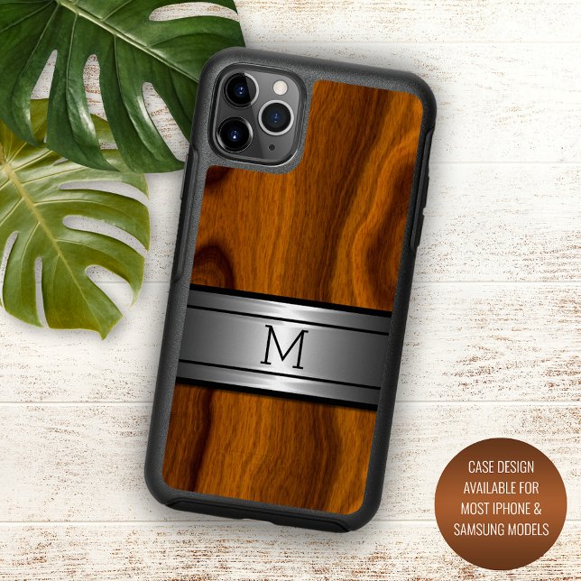 Custom Metal Modern Trendy Wood Grain Pattern Otterbox iPhone Case (Creator Uploaded)
