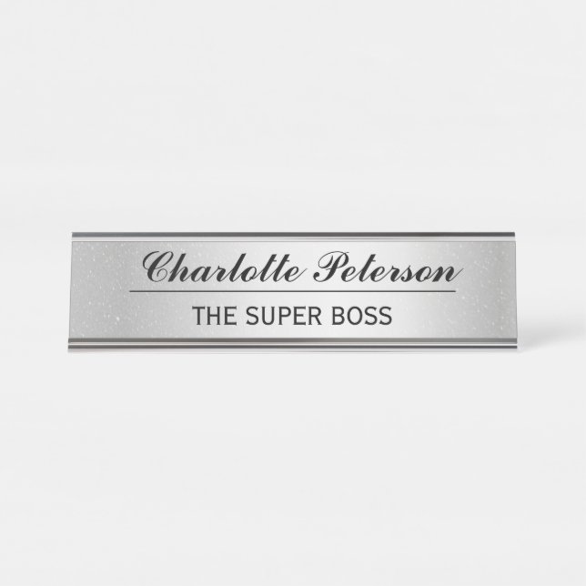 Custom Metal Silver Funny  Desk Name Plate (Front)