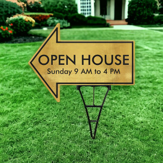 Custom Metallic Black + Gold Open House Arrow Yard Sign