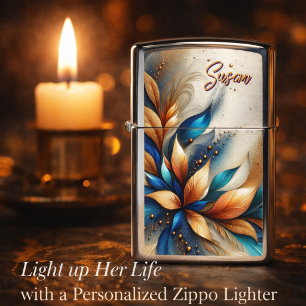 Custom Metallic Blue Copper Gold Artwork Zippo Lighter