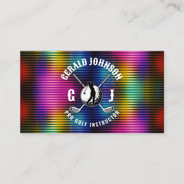 Custom Metallic Colorful Golf Monogram Design Business Card (Front)