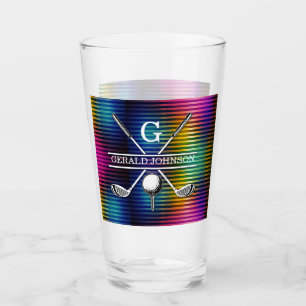 Custom Metallic Colorful Golf Monogram Design Glass