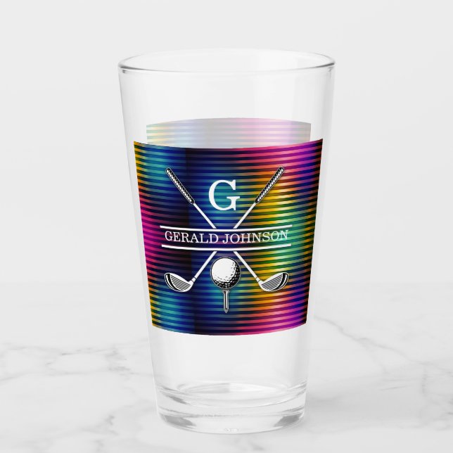 Custom Metallic Colorful Golf Monogram Design Glass (Front)
