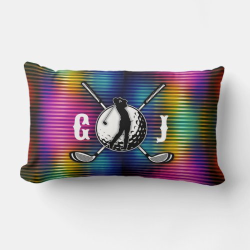 Custom Metallic Colorful Golf Monogram Design Lumbar Pillow