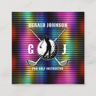 Custom Metallic Colorful Golf Monogram Design Square Business Card