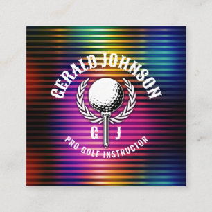 Custom Metallic Colorful Golf Monogram Design Square Business Card