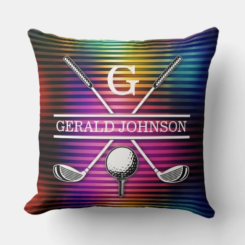 Custom Metallic Colorful Golf Monogram Design Thro Throw Pillow