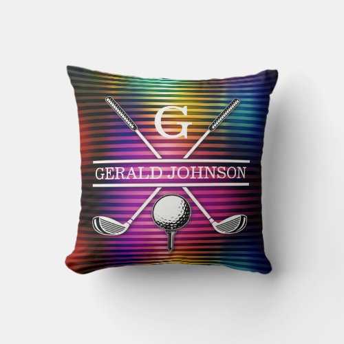 Custom Metallic Colorful Golf Monogram Design Thro Throw Pillow