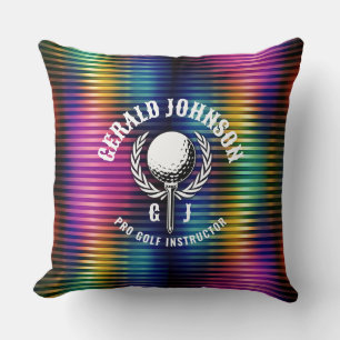 Custom Metallic Colorful Golf Monogram Design Throw Pillow