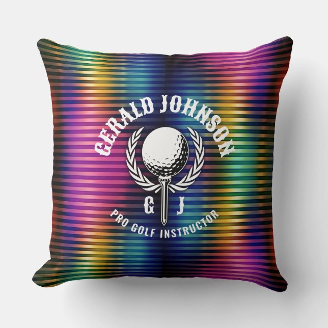 Custom Metallic Colorful Golf Monogram Design Throw Pillow (Front)