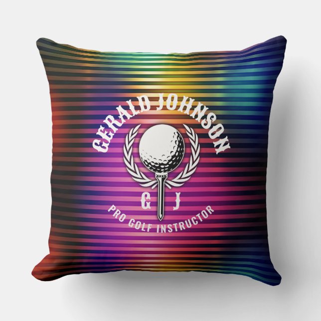 Custom Metallic Colorful Golf Monogram Design Throw Pillow (Front)