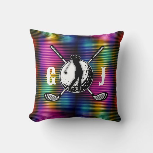 Custom Metallic Colorful Golf Monogram Design Throw Pillow