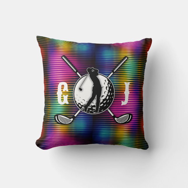 Custom Metallic Colorful Golf Monogram Design Throw Pillow (Front)