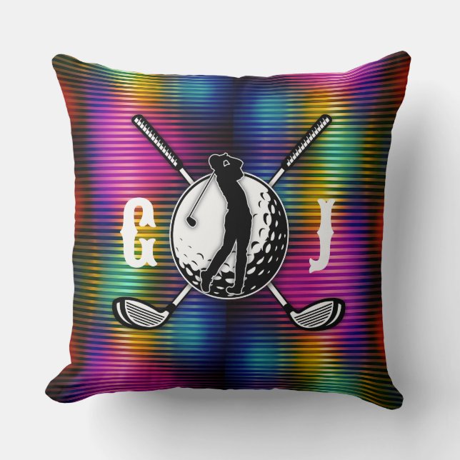 Custom Metallic Colorful Golf Monogram Design Throw Pillow (Front)