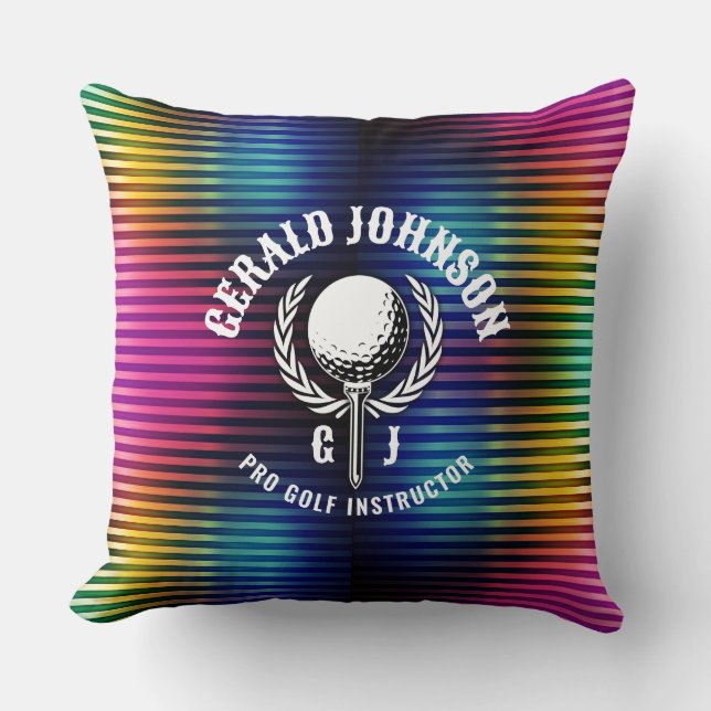 Custom Metallic Colorful Golf Monogram Design Throw Pillow (Front)