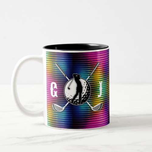 Custom Metallic Colorful Golf Monogram Design Two_Tone Coffee Mug