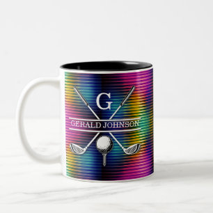 Custom Metallic Colorful Golf Monogram Design Two-Tone Coffee Mug