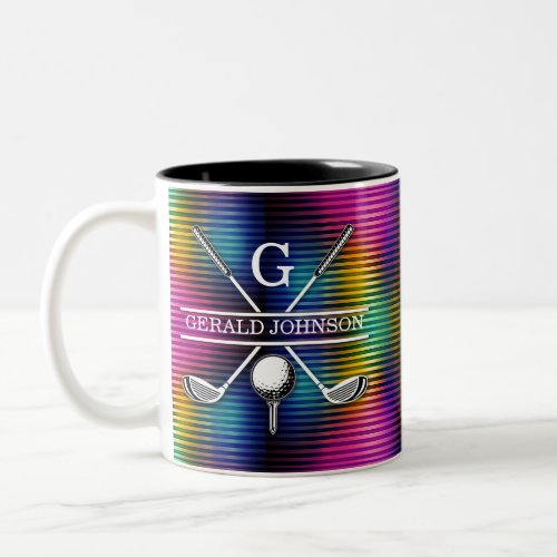 Custom Metallic Colorful Golf Monogram Design Two_Tone Coffee Mug