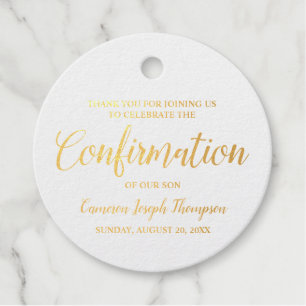 Custom Metallic Gold Boy Confirmation Thank you Foil Favor Tags