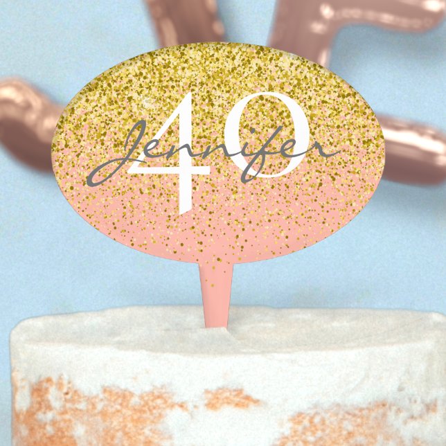 Custom Metallic Gold Glitter Rain Rose Quartz Pink Cake Topper (Creator Uploaded)