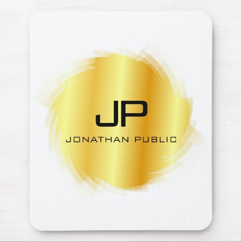 Custom Metallic Gold Look Modern Monogram Template Mouse Pad