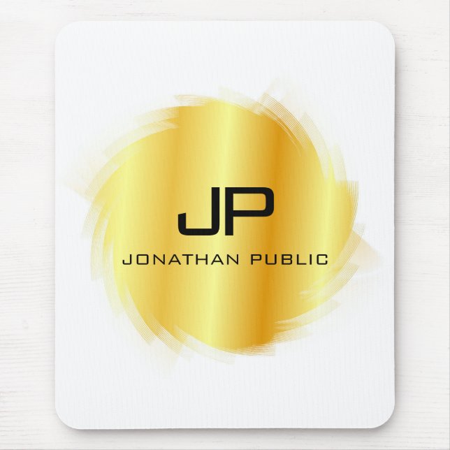 Custom Metallic Gold Look Modern Monogram Template Mouse Pad (Front)