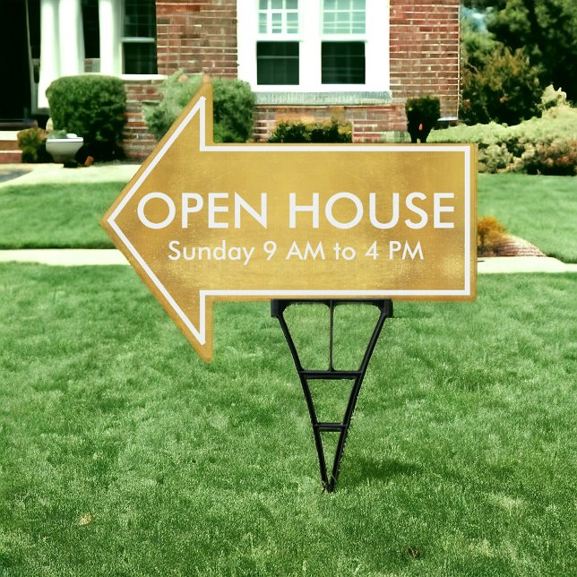 Custom Metallic Gold Open House Arrow Yard Stake Sign (Creator Uploaded)