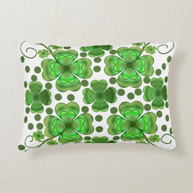 Custom Metallic Green Clover & Swirl Pattern  Accent Pillow (Front)
