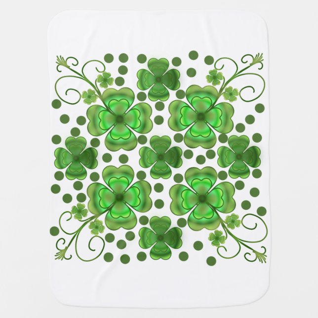 Custom Metallic Green Clover & Swirl Pattern  Baby Blanket (Front)
