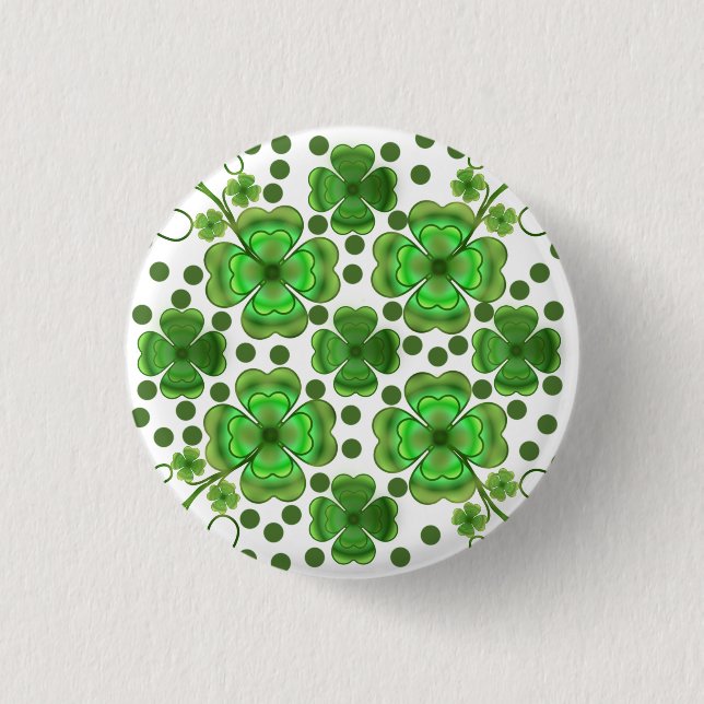 Custom Metallic Green Clover & Swirl Pattern  Button (Front)