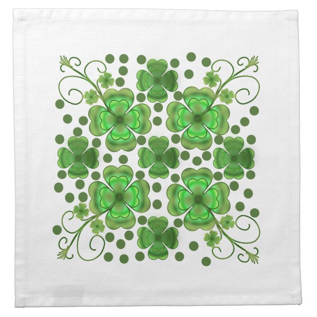 Custom Metallic Green Clover & Swirl Pattern  Cloth Napkin (Front)
