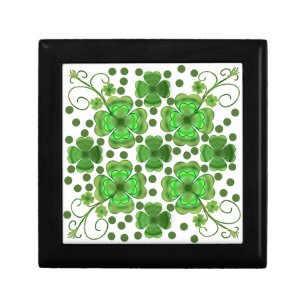 Custom Metallic Green Clover & Swirl Pattern  Gift Box
