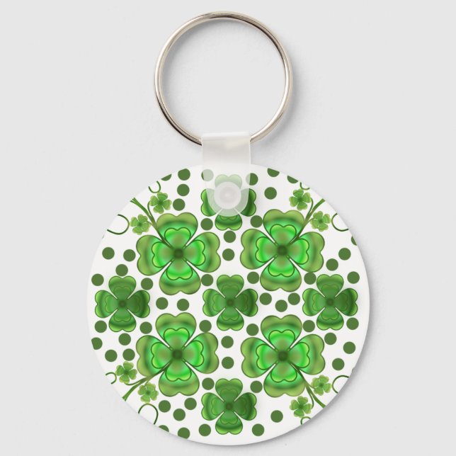 Custom Metallic Green Clover & Swirl Pattern  Keychain (Front)