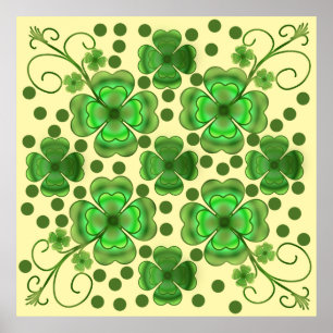 Custom Metallic Green Clover & Swirl Pattern  Poster