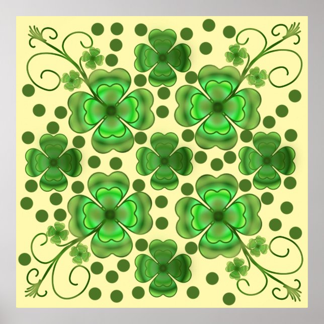 Custom Metallic Green Clover & Swirl Pattern  Poster (Front)