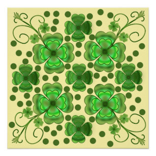 Custom Metallic Green Clover & Swirl Pattern  Poster