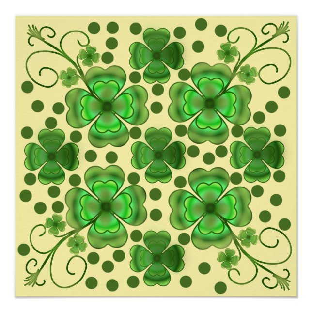 Custom Metallic Green Clover & Swirl Pattern  Poster (Front)