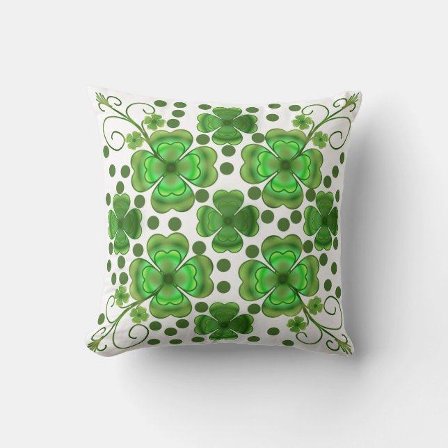 Custom Metallic Green Clover & Swirl Pattern  Throw Pillow (Front)