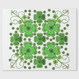 Custom Metallic Green Clover & Swirl Pattern Wrapping Paper